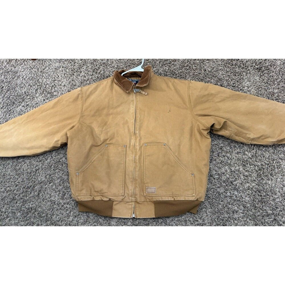 Walls Blizzard Pruf Hooded Work Jacket Brown Duck Canvas Quilted Lined 2XL Tall